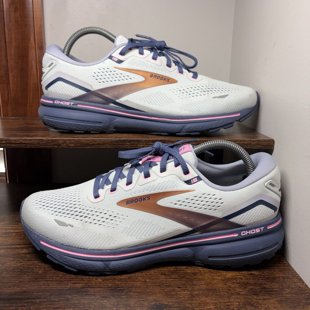 Brooks Ghost 15 1203801B492 Running Shoes White Blue Pink Womens 10.5